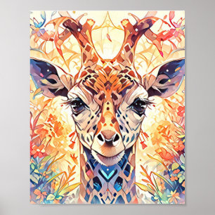 Affiche Art abstrait de girafe floral coloré