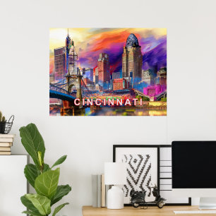 Affiche Art abstrait de la skyline de Cincinnati dans l'Oh