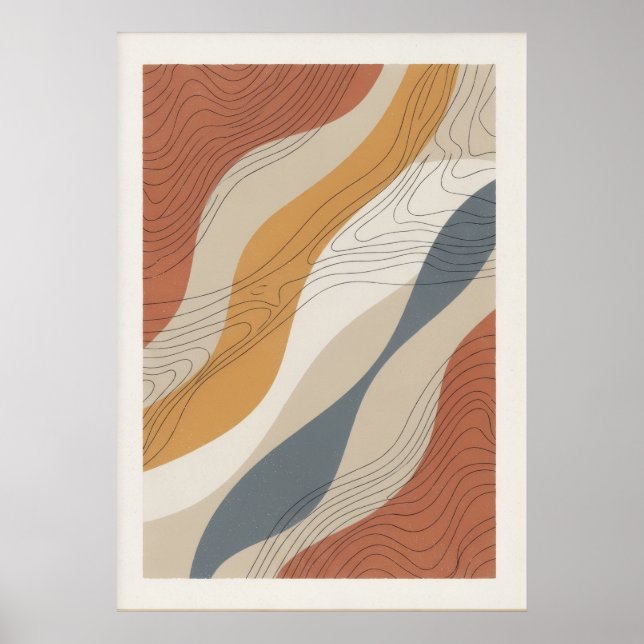 Affiche Art abstrait de ligne topographique moderne (Devant)
