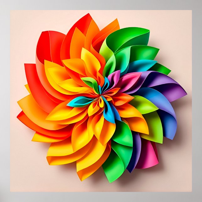 Affiche Art abstrait de papier arc-en-ciel vibrant (Devant)