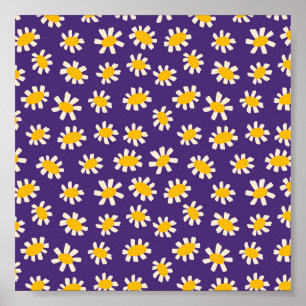 Affiche Art Abstrait des fleurs blanches et jaunes