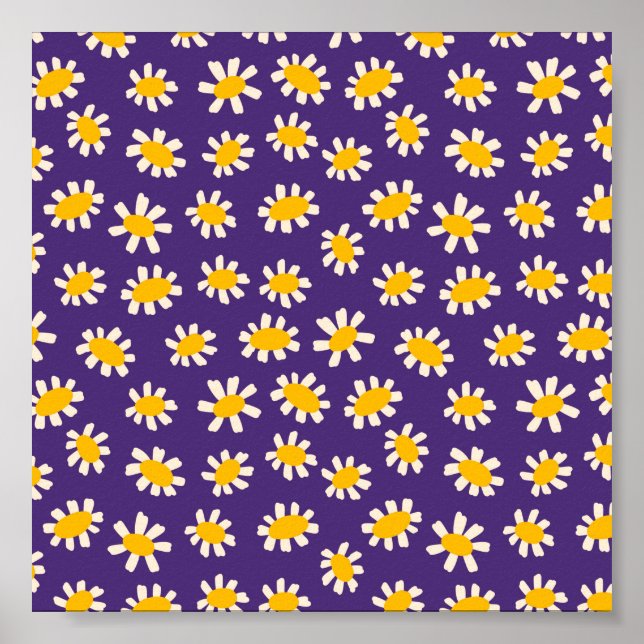 Affiche Art Abstrait des fleurs blanches et jaunes (Devant)