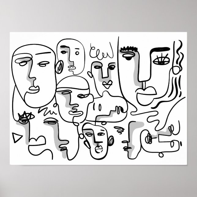 Affiche Art Abstrait, Dessin Visages Abstraits (Devant)