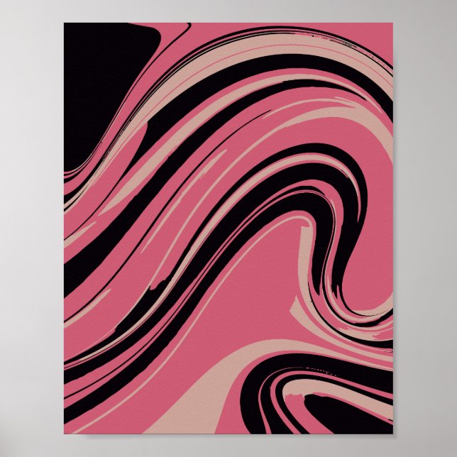 Affiche Art Abstrait élégant rose et noir (Devant)