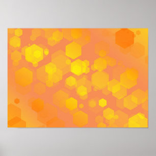 Affiche Art abstrait en hexagone - Tons jaunes et orange