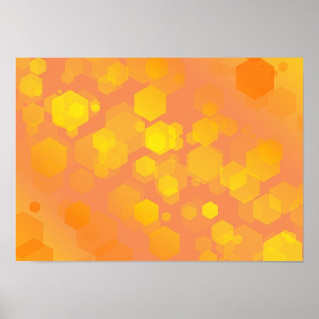 Affiche Art abstrait en hexagone - Tons jaunes et orange (Devant)