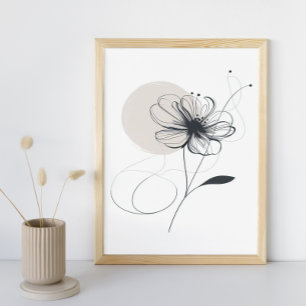 Affiche Art Abstrait floral minimaliste d'encre