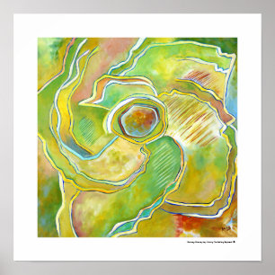 Affiche Art abstrait floral moderne jaune vert gras