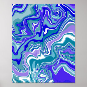 Affiche Art Abstrait fluide bleu profond