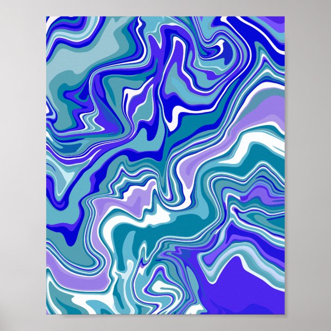 Affiche Art Abstrait fluide bleu profond (Devant)