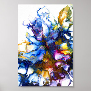 Affiche Art abstrait fluide bleu royal et rose