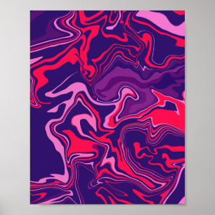 Affiche Art Abstrait fluide en rouge, rose et violet