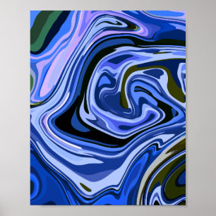Affiche Art abstrait fluide et calme avec des tons froids
