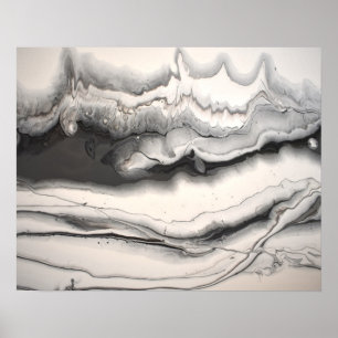 Affiche Art abstrait fluide horizontal gris noir et blanc