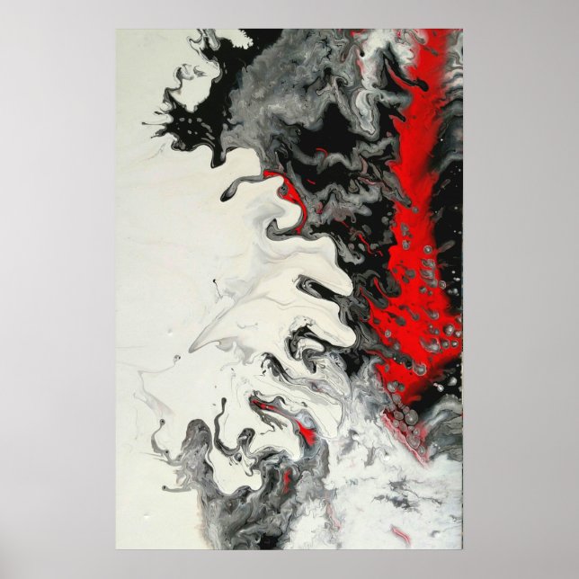 Affiche Art abstrait fluide moderne rouge noir (Devant)