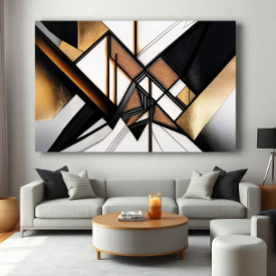 Affiche Art abstrait géométrique de luxe en bois et or