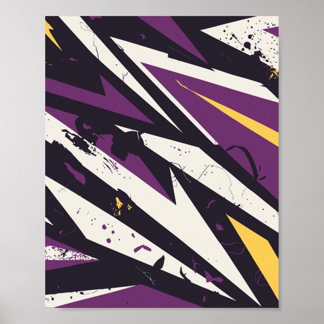 Affiche Art Abstrait géométrique dynamique violet et jaune (Devant)