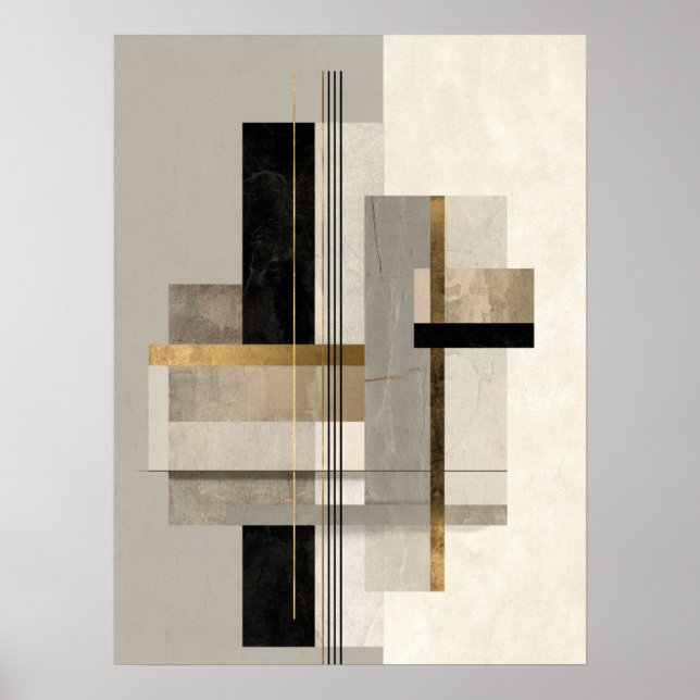 Affiche Art abstrait géométrique moderne or (Devant)