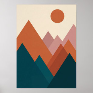 Affiche : Art abstrait géométrique montagne minimaliste bo