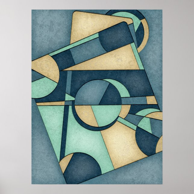 Affiche Art Abstrait géométrique Turquoise texturé (Devant)