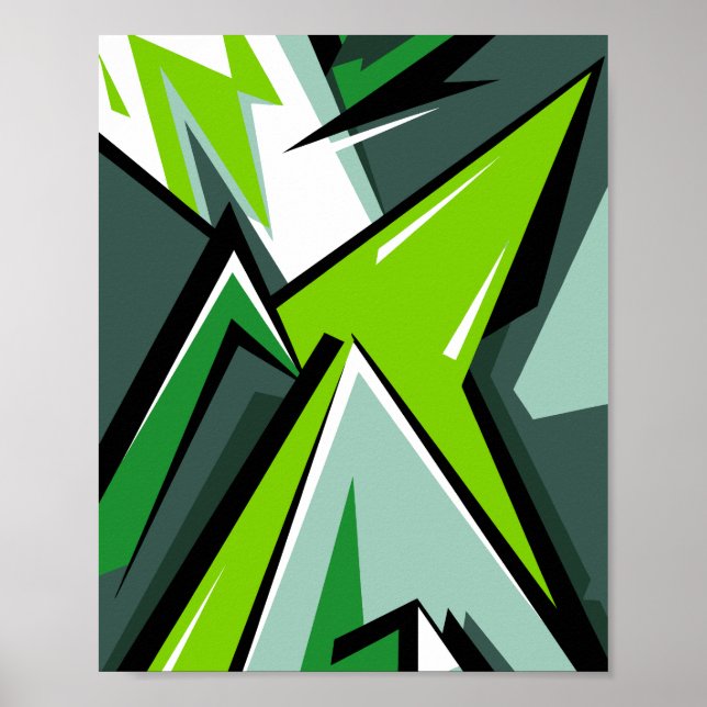 Affiche Art Abstrait géométrique vert dynamique (Devant)