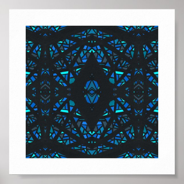 Affiche Art Abstrait Gouache Bleu Spectroscopique (Devant)