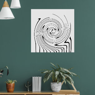 Affiche Art Abstrait Lignes Noires et Blanches Tourbillonn