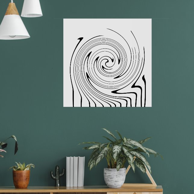 Affiche Art Abstrait Lignes Noires et Blanches Tourbillonn (Salon 1)