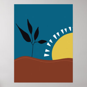 Affiche Art abstrait minimaliste du soleil bleu