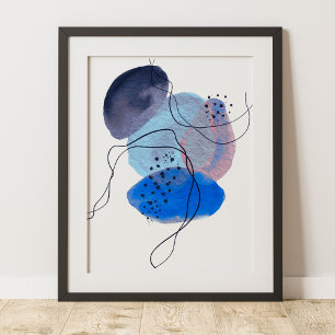Affiche Art abstrait moderne contemporain bleu marine noir