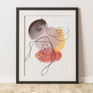 Affiche Art Abstrait Moderne Contemporain Rose Jaune Noir