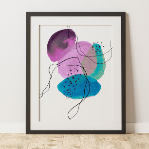 Affiche Art abstrait moderne contemporain violet sarcelle 