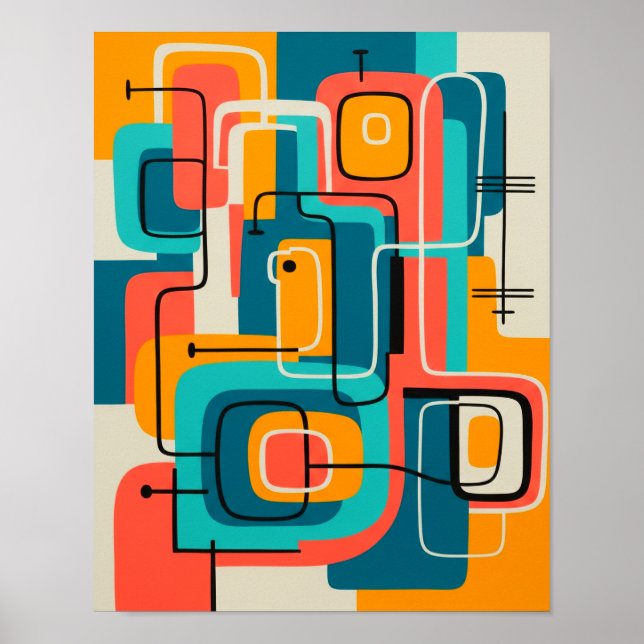 Affiche Art Abstrait moderne du milieu du siècle (Devant)