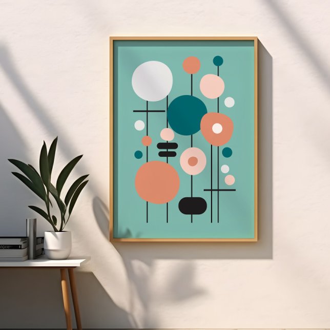 Affiche Art abstrait moderne géométrique sarcelle saumon (Créateur téléchargé)