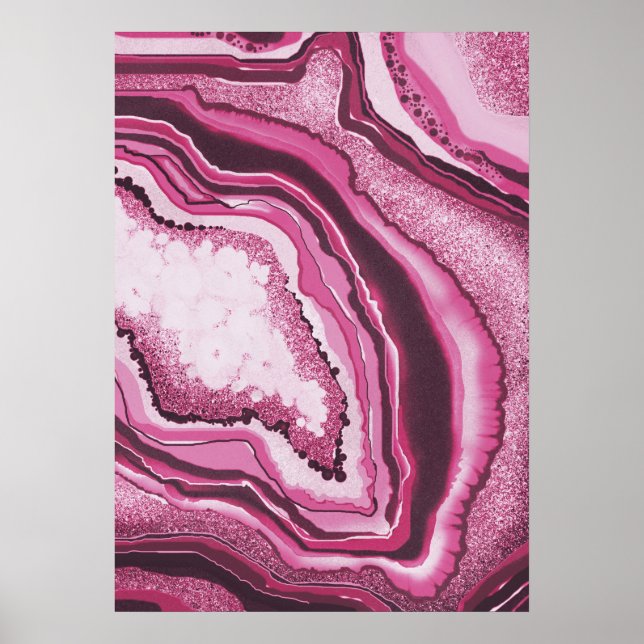 Affiche Art Abstrait moderne rose Agate Géode Géode (Devant)