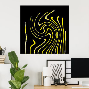 Affiche Art Abstrait Noir Blanc Lignes Jaunes Minimalisme