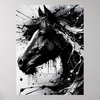 Affiche Art Abstrait noir et blanc, Cheval