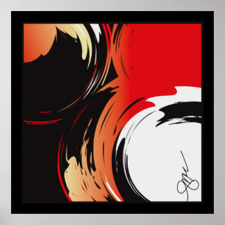 Affiche Art Abstrait noir et blanc rouge