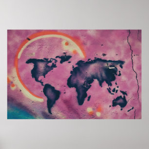 Affiche Art abstrait noir et rose