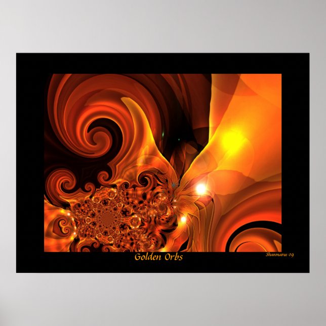 Affiche Art Abstrait Numérique Orbes Dorées (Devant)