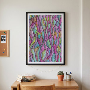 Affiche Art abstrait ondulé psychédélique aux tons de bijo