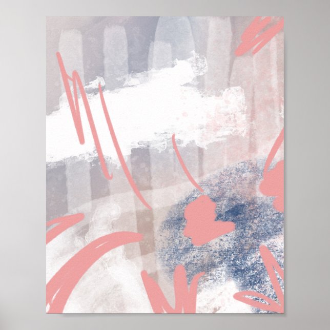 Affiche Art Abstrait Original Gris Coral Navy (Devant)
