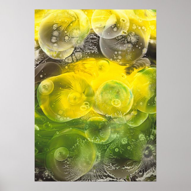 Affiche Art abstrait peint à la main jaune et vert (Devant)
