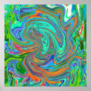 Affiche Art abstrait rétro groovy Aqua, Orange et Vert