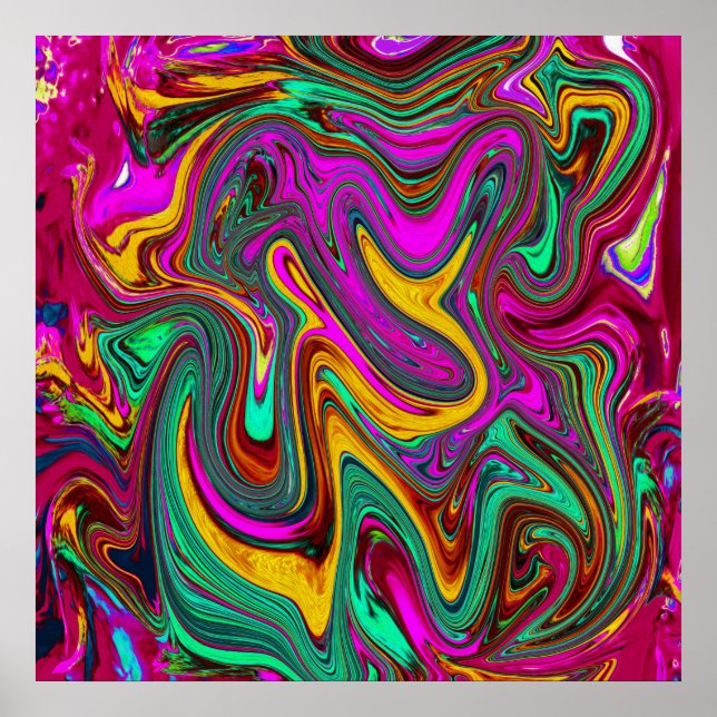 Affiche Art abstrait rose chaud marbré et vert mousse de m (Devant)