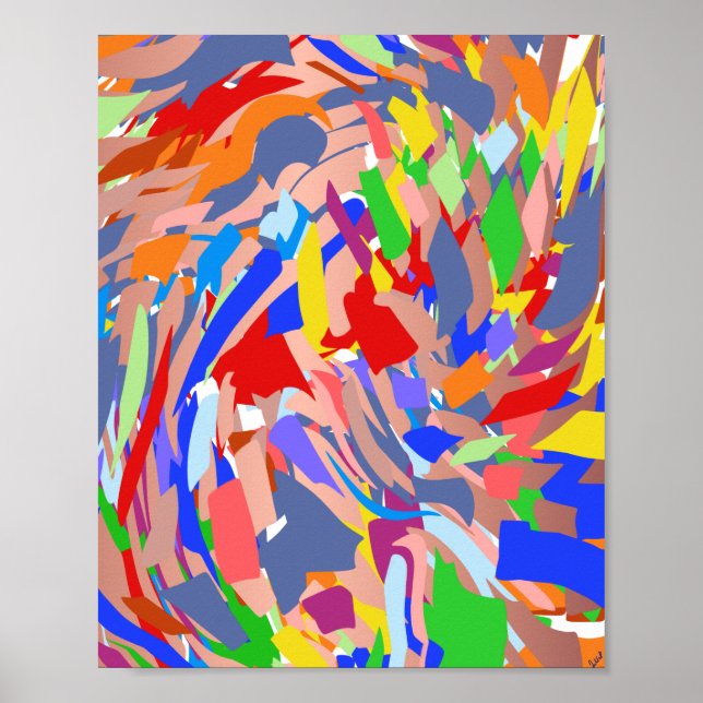 Affiche Art Abstrait Rouge Bleu Jaune Rose Or (Devant)