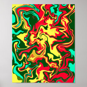 Affiche Art Abstrait rouge, jaune et vert