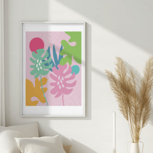 Affiche Art abstrait simple floral tropical moderne rose