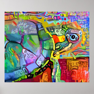 AFFICHE ART ABSTRAIT SURRÉALISTE TORTUE COLORÉ