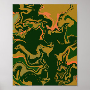 Affiche Art Abstrait terrestre en vert et Brown doré